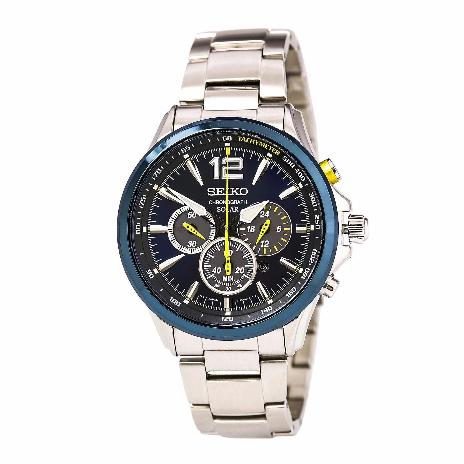Seiko SSC505 Men's Core Solar Blue Dial Interchangeable Steel Bracelet Chronograph Watch
