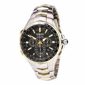 Seiko SSG010 Men's Coutura Radio Sync Solar Black Dial Two Tone Steel Chronograph World time Watch