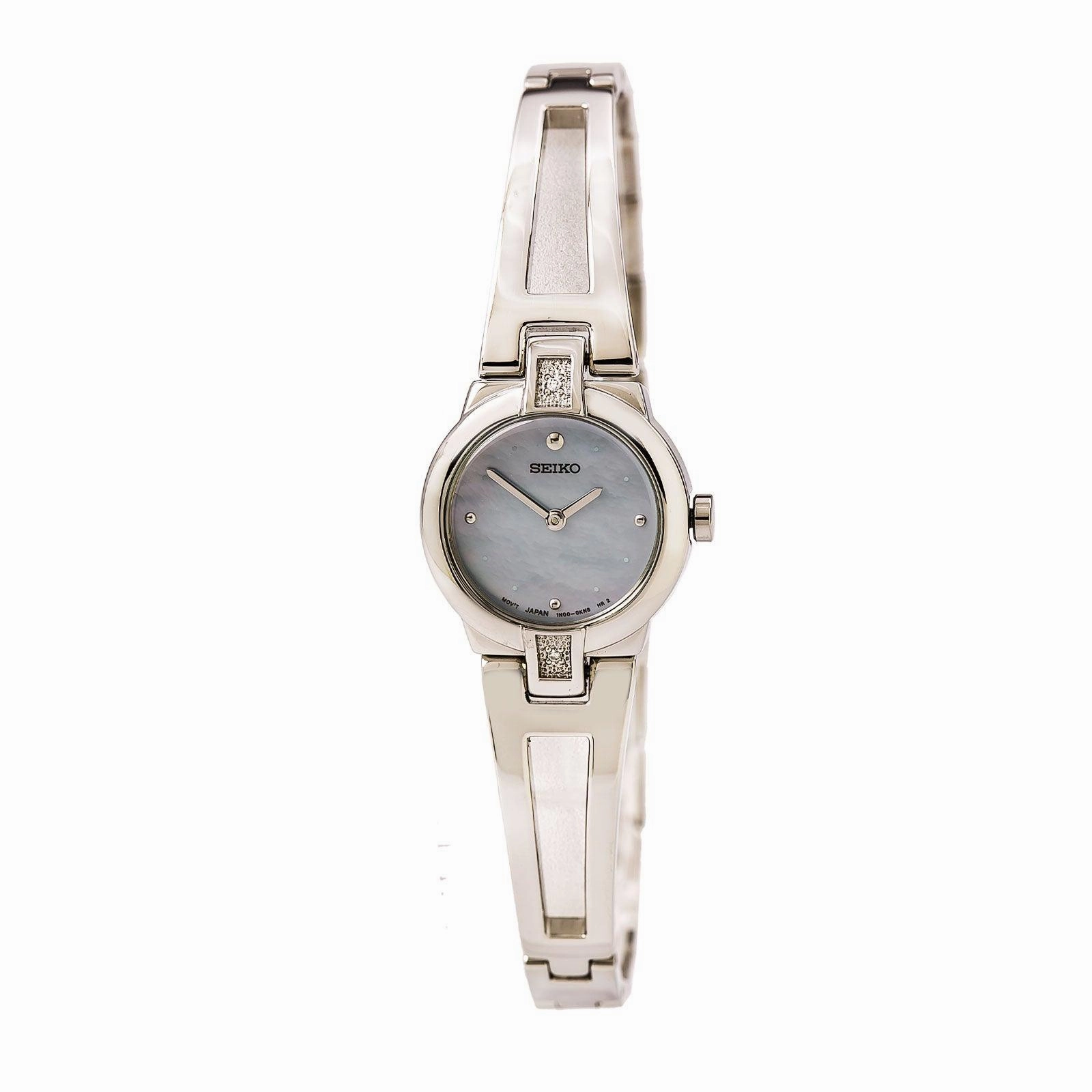 Seiko SUJ707 Women's Dress MOP Dial Stainless Steel Bangle Bracelet Diamond Watch