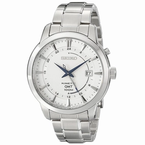 Seiko SUN037 Men's Core White Dial Stainless Steel GMT Kinetic Watch