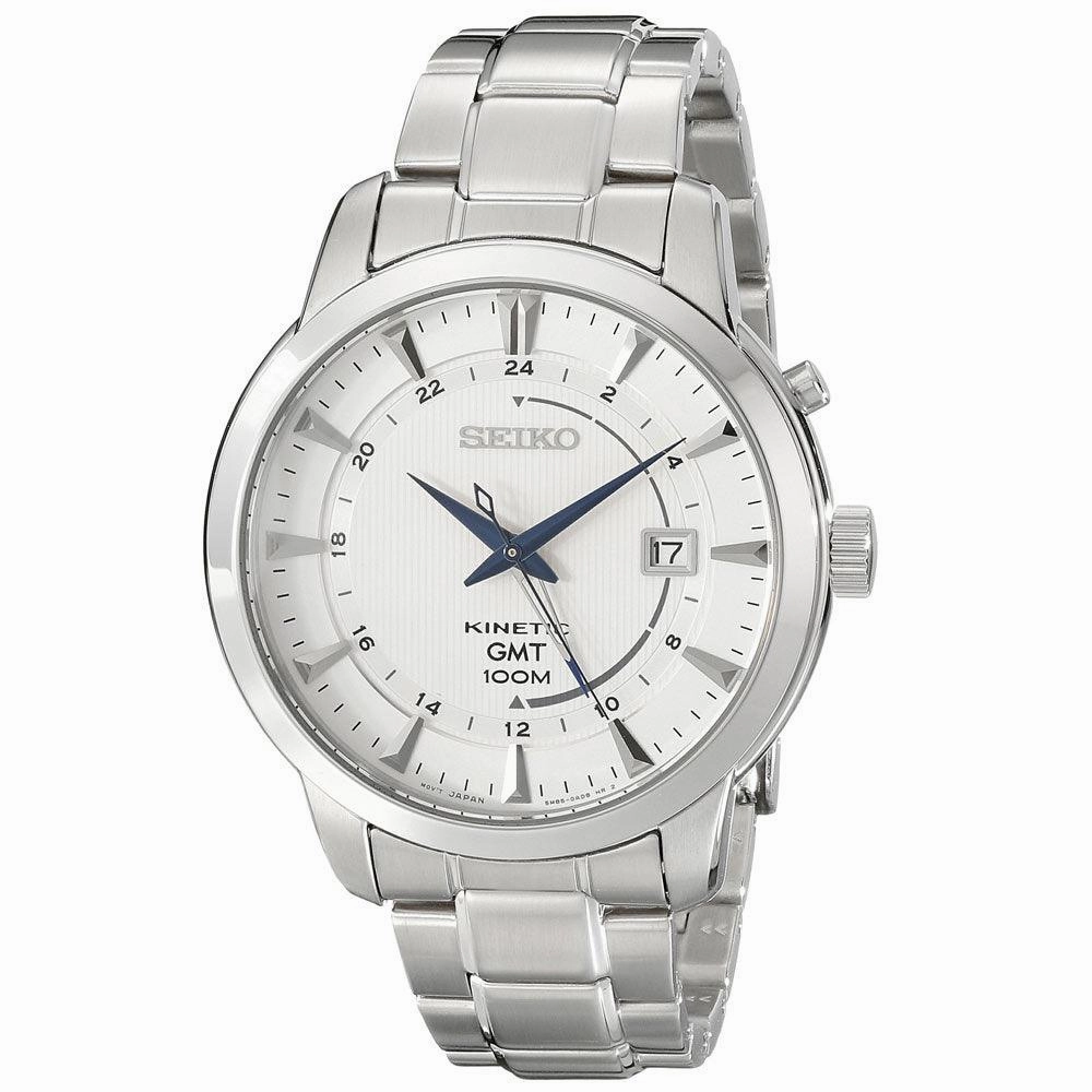 Seiko SUN037 Men's Core White Dial Stainless Steel GMT Kinetic Watch