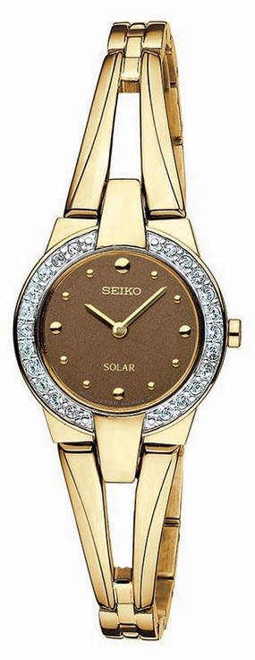 Seiko SUP054 Women's Gold Tone Brown Dial Solar Powered Watch