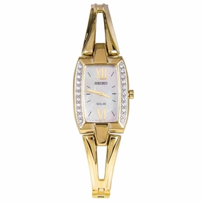 Seiko SUP086 Women's Tressia Solar Mother of Pearl Dial Gold Tone Steel Power Reserve Watch