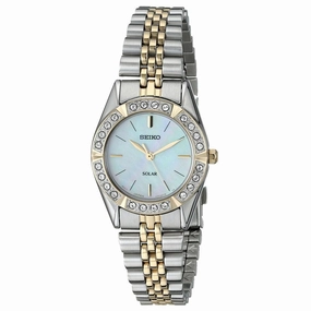Seiko SUP094 Women's Core Solar Swarovski Crystals Bezel MOP Dial Two Tone Steel Watch