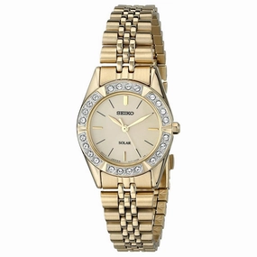 Seiko SUP096 Women's Core Solar Swarovski Crystals Bezel Champagne Dial Yellow Gold Steel Watch