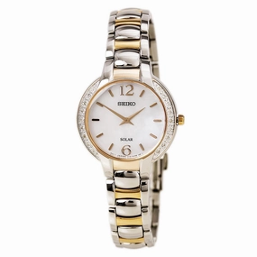 Seiko SUP256 Women's Core Solar Classic MOP Dial Two Tone Rose Gold Steel Diamond Watch