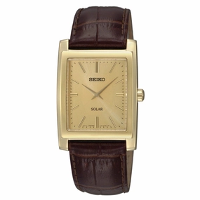 Seiko SUP896 Men's Core Solar Gold Tone Dial Brown Leather Strap Watch