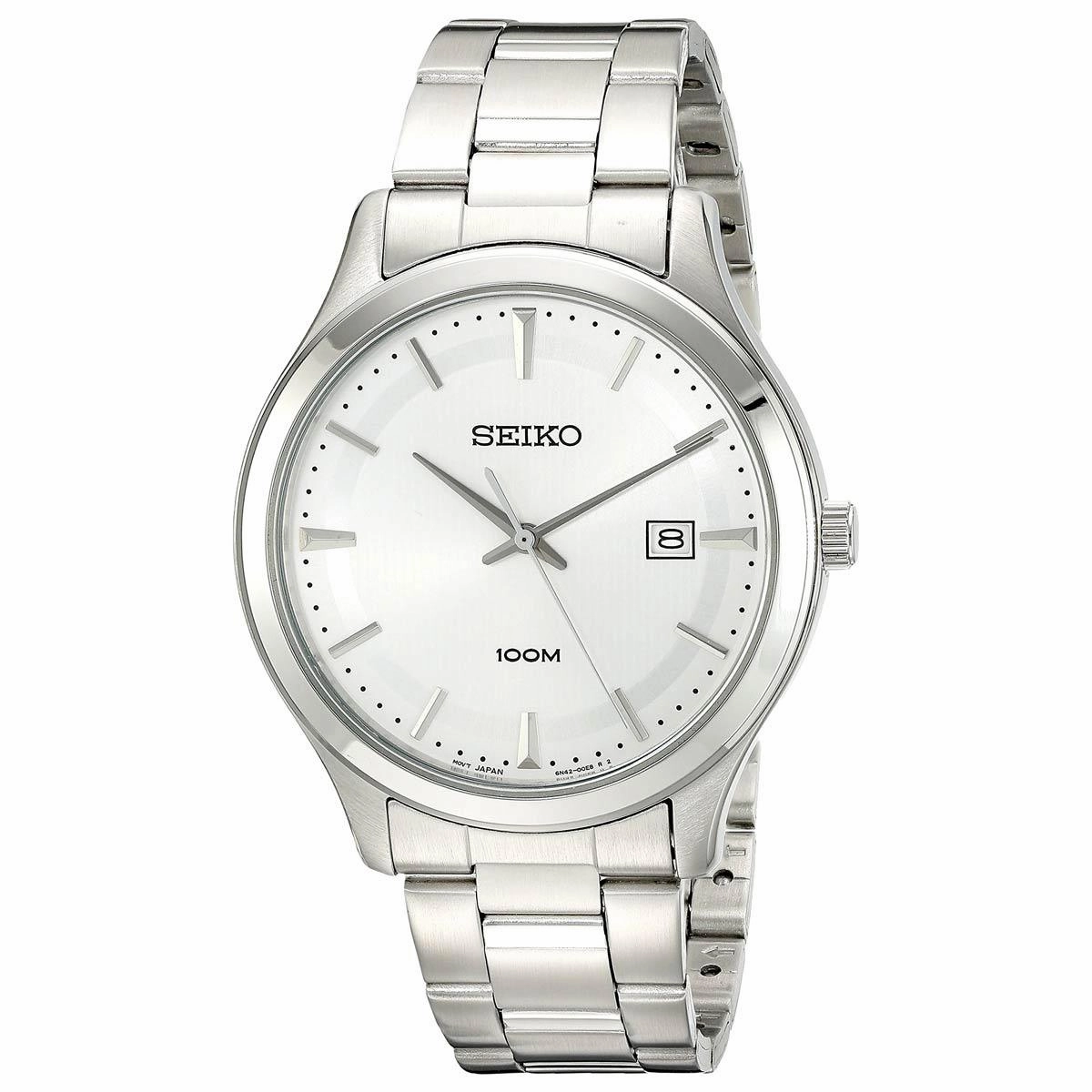 Seiko SUR047 Men's Dress Silver Tone Dial Stainless Steel Watch