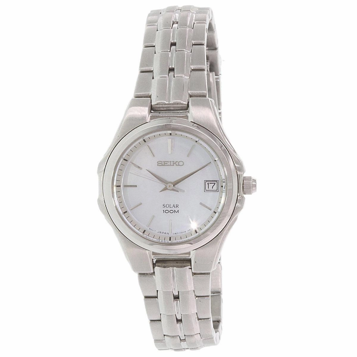 Seiko SUT047 Women's Dress Stainless Steel Bracelet White MOP Dial Solar Watch