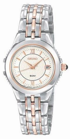 Seiko SXDB18 Women's Two Tone Rose Gold Plated White Dial Watch