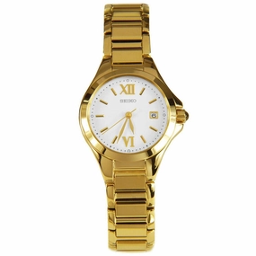 Seiko SXDC18P1 Women's Dress Date White Dial Yellow Gold Steel Bracelet Watch