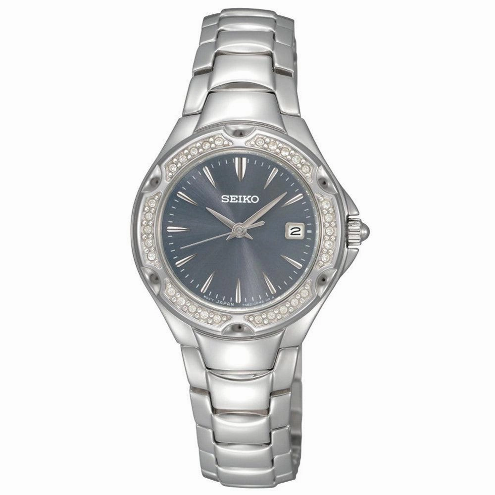 Seiko SXDC51 Women's Sporty Dress Crystal Accent Bezel Light Blue Dial Watch