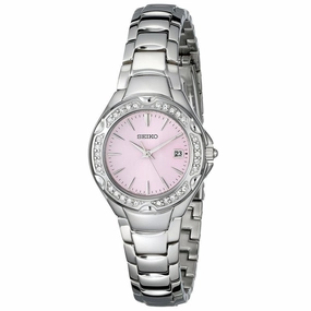 Seiko SXDC53 Women's Dress Swarovski Crystal Accented Bezel Pink Dial Steel Bracelet Watch