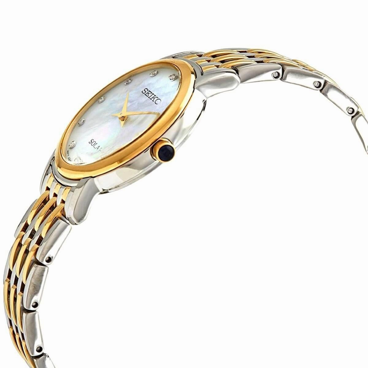 Seiko Women's Diamond Watch - Solar White MOP Dial Two Tone Bracelet | SUP398