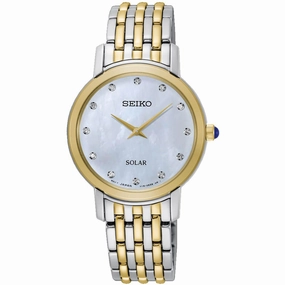 Seiko Women's Diamond Watch - Solar White MOP Dial Two Tone Bracelet | SUP398