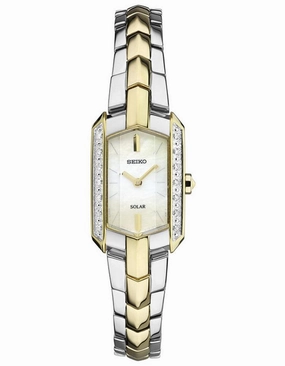 Seiko Womens Tressia Solar Diamond Dress Watch - Two-Tone - White Dial