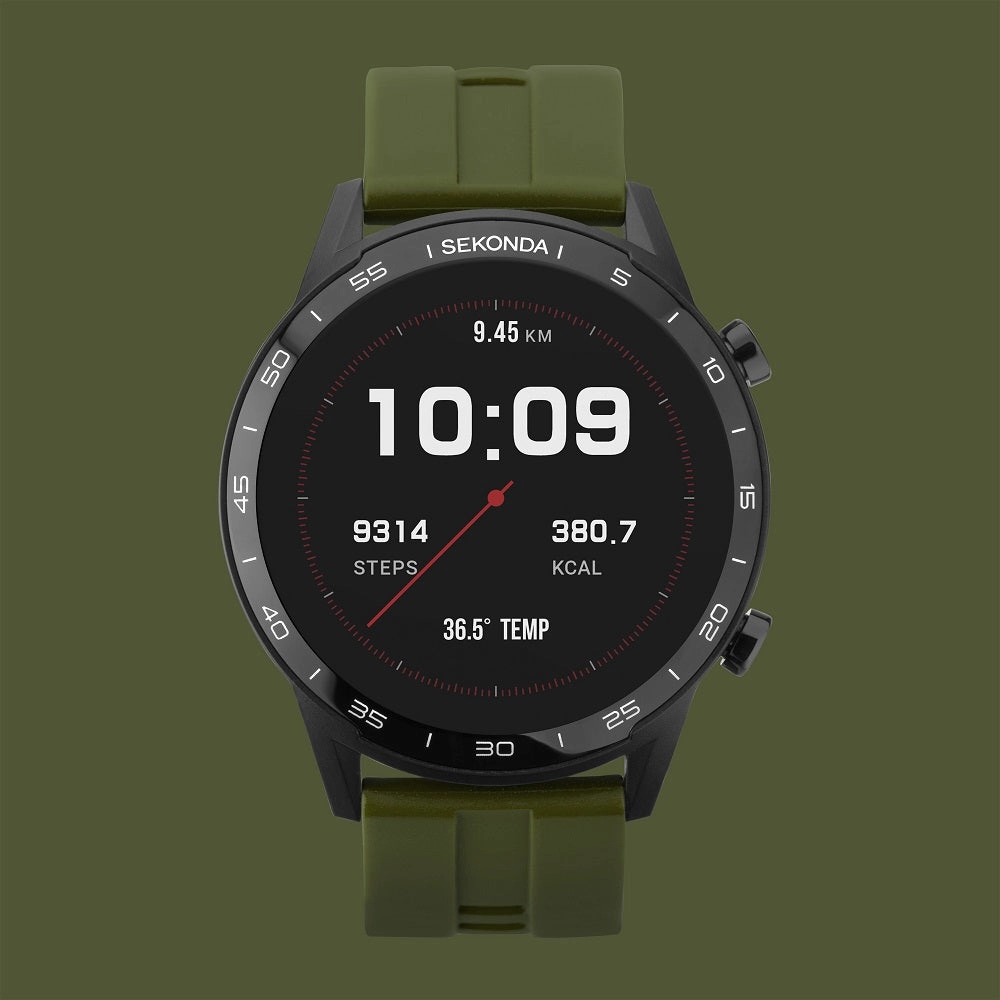 Sekonda Active Smart Watch Black Case Green Silicone Strap 1993