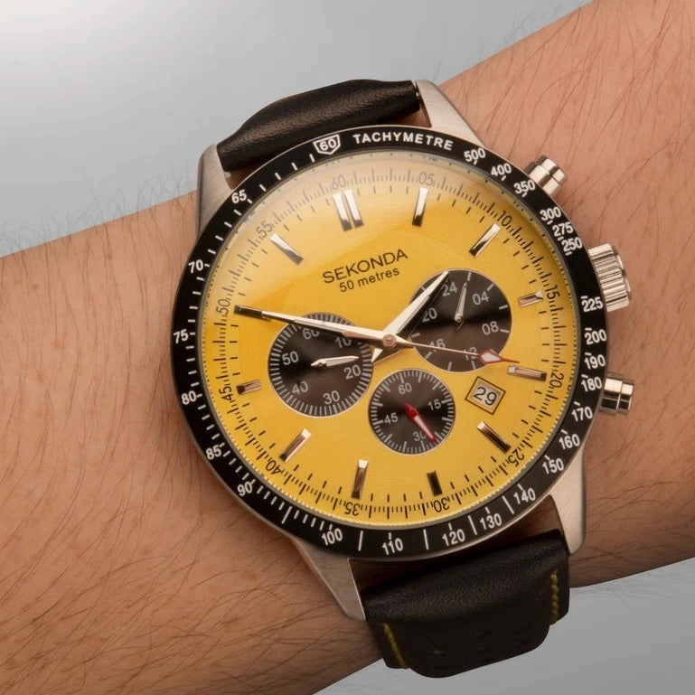 Sekonda Aviator Chronograph Leather Strap Mens Watch 1395