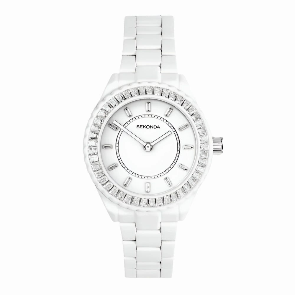 Sekonda Margot White Dial and Stone Set Bezel Ladies Watch 40687