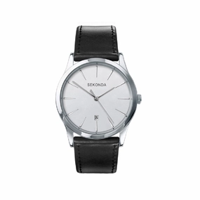 Sekonda Mens Black Leather Strap Watch 3531