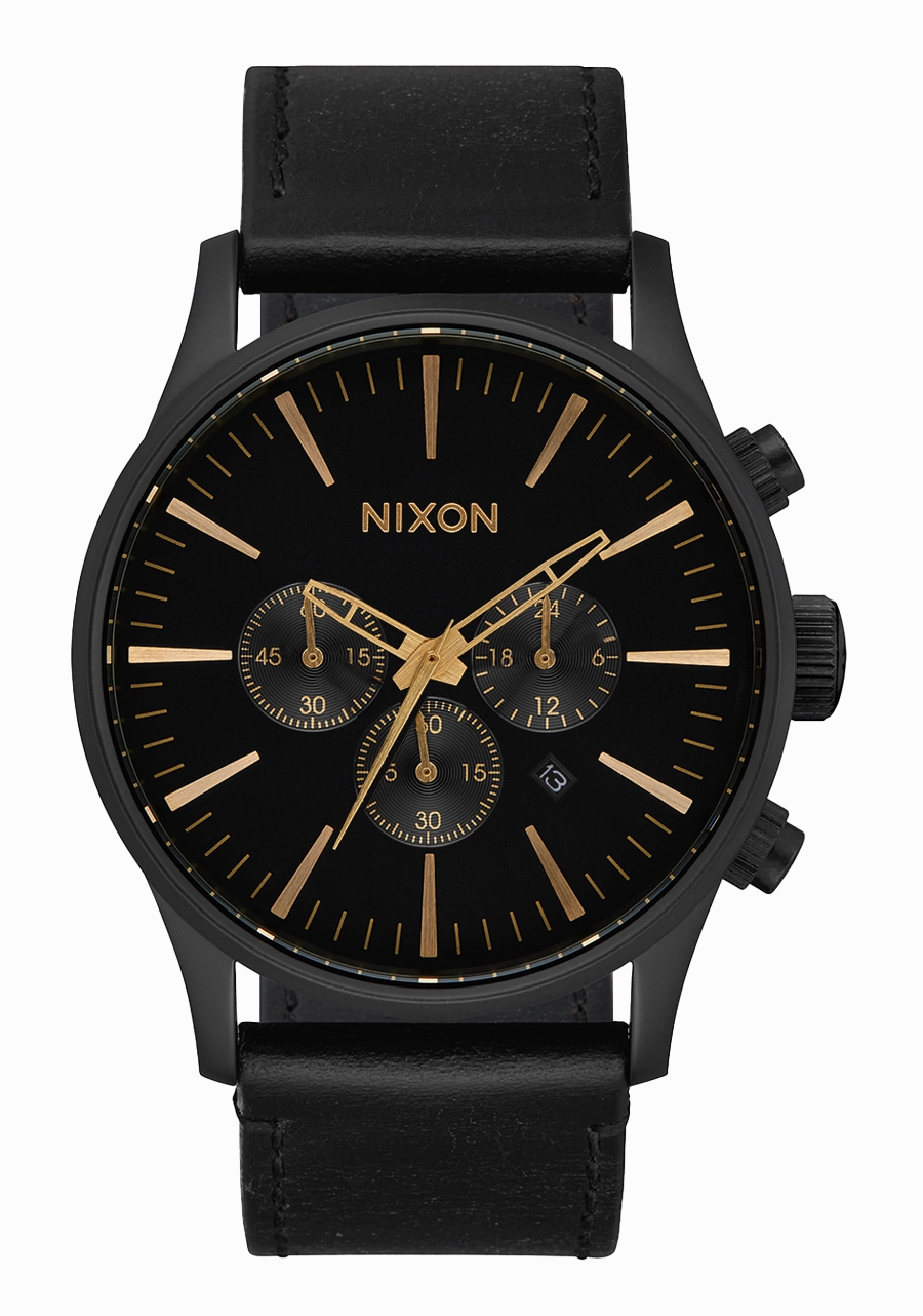 Sentry Chrono Leather - Matte Black / Gold / Black