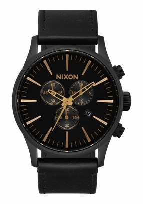 Sentry Chrono Leather - Matte Black / Gold / Black