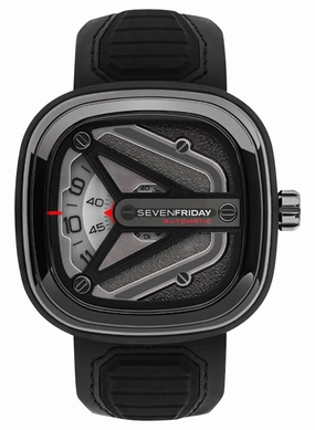 SEVENFRIDAY M-Series Spaceship Automatic Gunmetal PVD Gray Dial Black Leather Strap Mens Watch M3/01