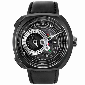 SevenFriday Men's Automatic Watch - Q Series Power Reserve Black Leather Strap | Q3-05