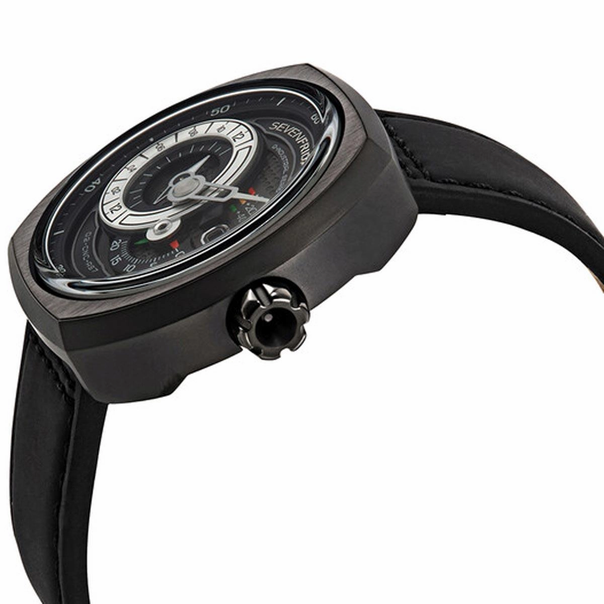 SevenFriday Men's Automatic Watch - Q Series Power Reserve Black Leather Strap | Q3-05