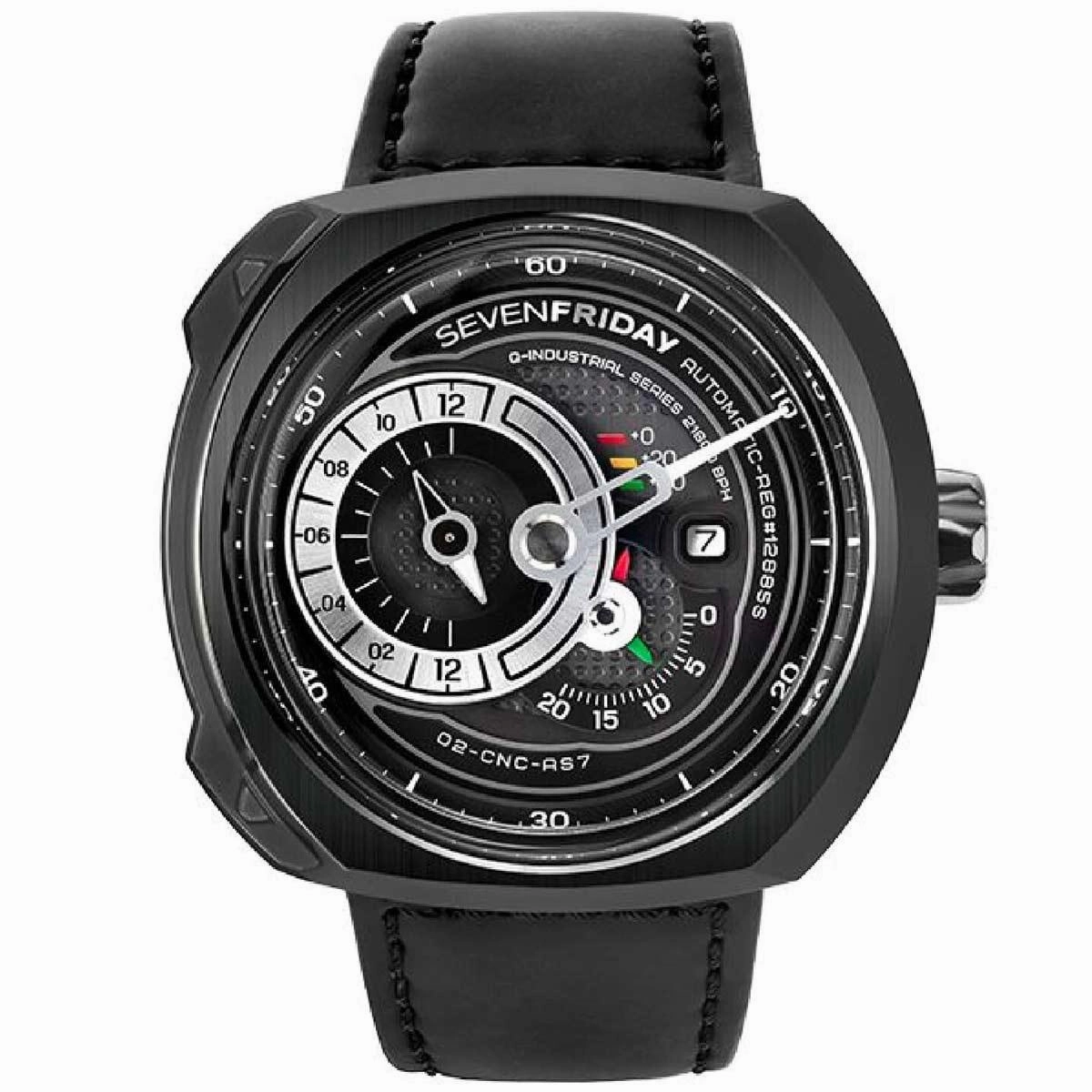 SevenFriday Men's Automatic Watch - Q Series Power Reserve Black Leather Strap | Q3-05