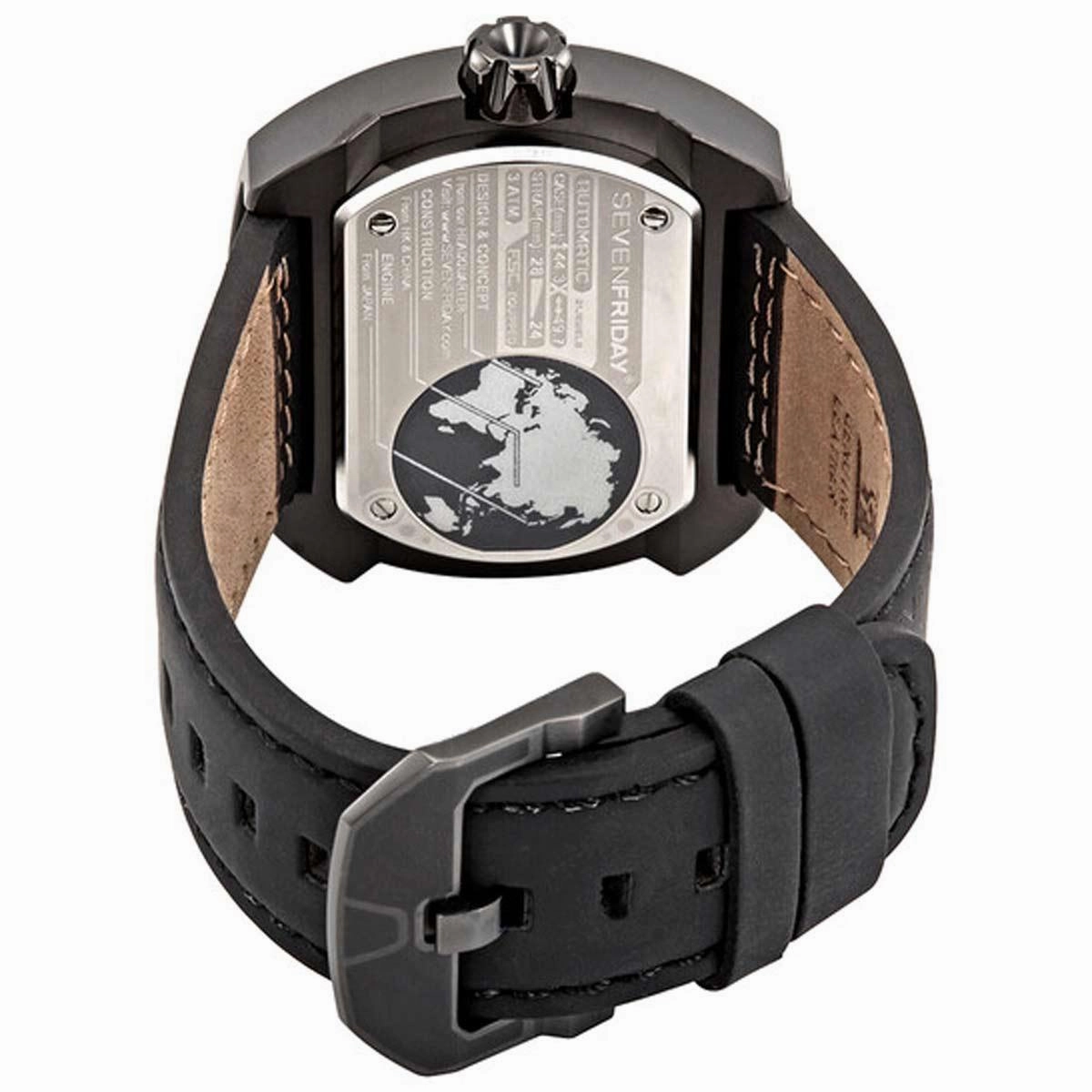 SevenFriday Men's Automatic Watch - Q Series Power Reserve Black Leather Strap | Q3-05
