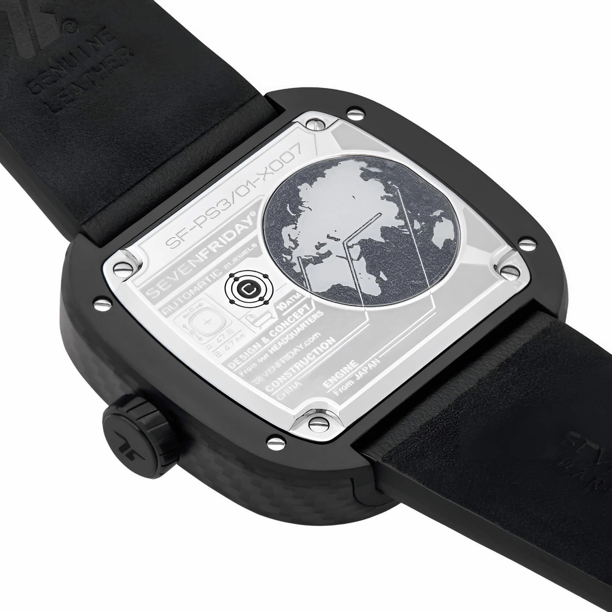 SevenFriday Men's Watch - P-Series Jade Carbon Semi-Skeleton Dial Strap | PS3-01