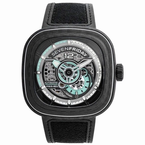 SevenFriday Men's Watch - P-Series Jade Carbon Semi-Skeleton Dial Strap | PS3-01