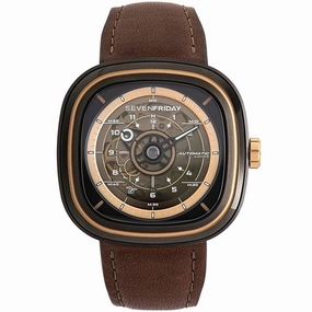 SevenFriday Men's Watch - T Series Power Reserve Brown and Black Dial Strap | T2-03