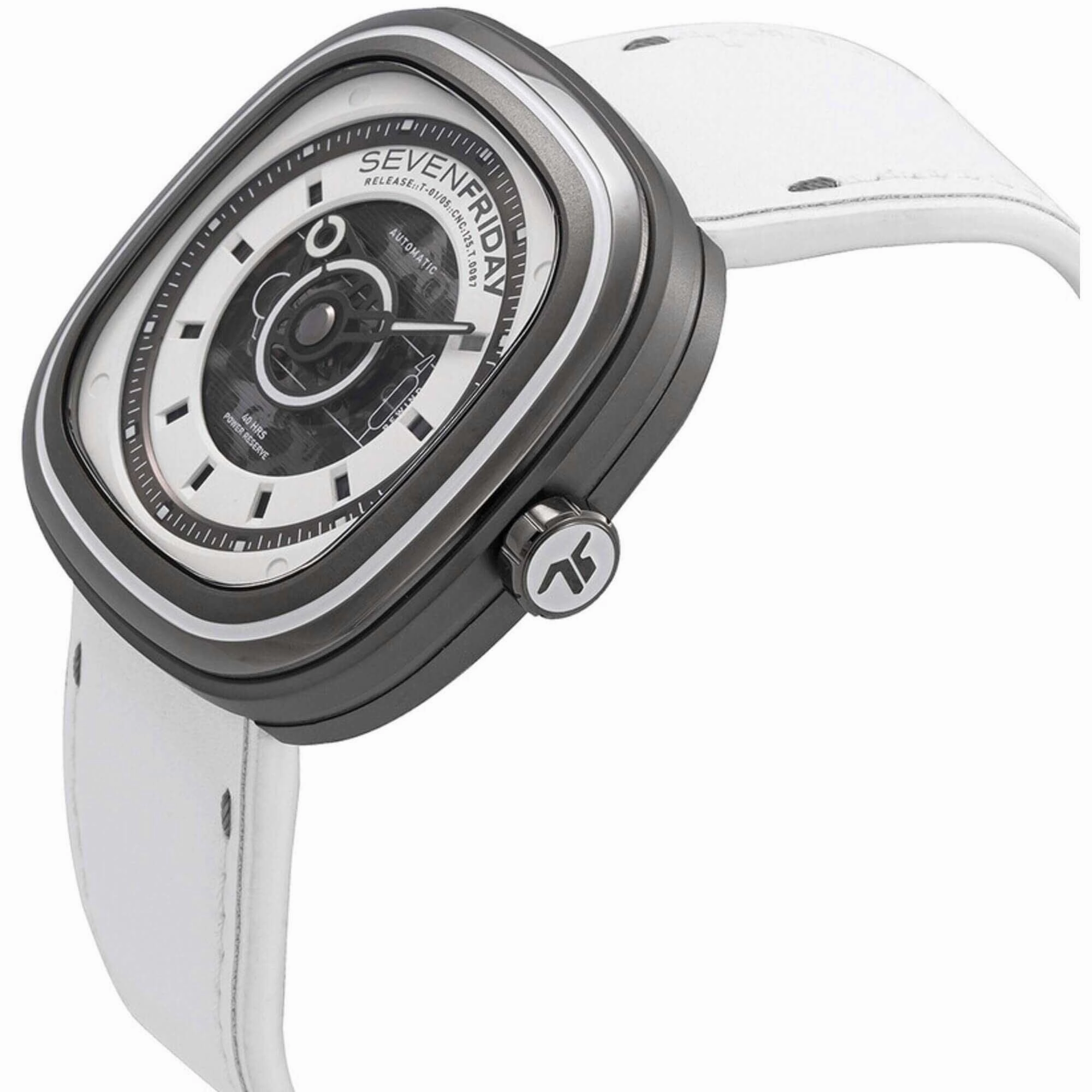 SevenFriday Men's Watch - T-Series White-T Power Reserve White Leather Strap | T1-05