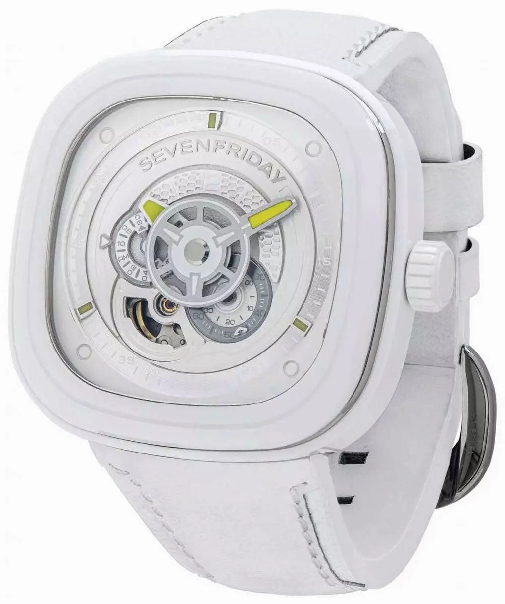 SEVENFRIDAY P-Series Caipi Automatic White Ceramic White Leather Strap Mens Watch P1C/04