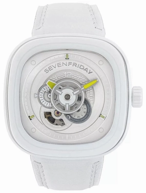 SEVENFRIDAY P-Series Caipi Automatic White Ceramic White Leather Strap Mens Watch P1C/04