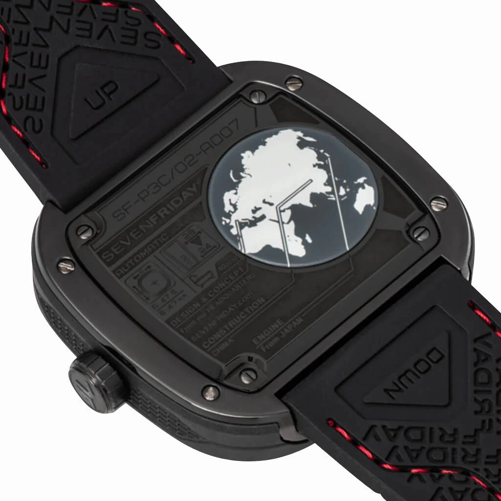 SEVENFRIDAY P-Series Racer III Automatic Black PVD Black Dial Black Silicone Strap Mens Watch P3C/02