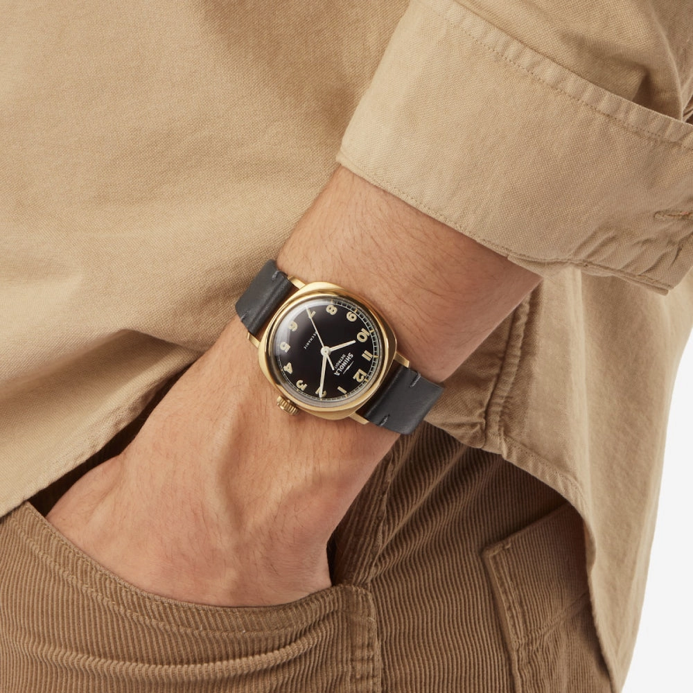 Shinola The Mechanic Manual Wind Watch - Black Dial and Leather Strap
