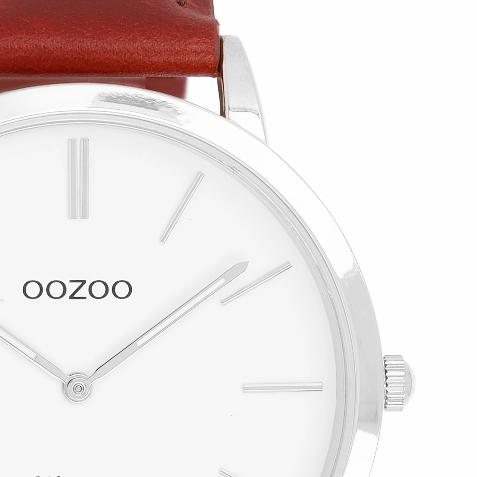 Silver coloured OOZOO watch with brown leather strap - C20385