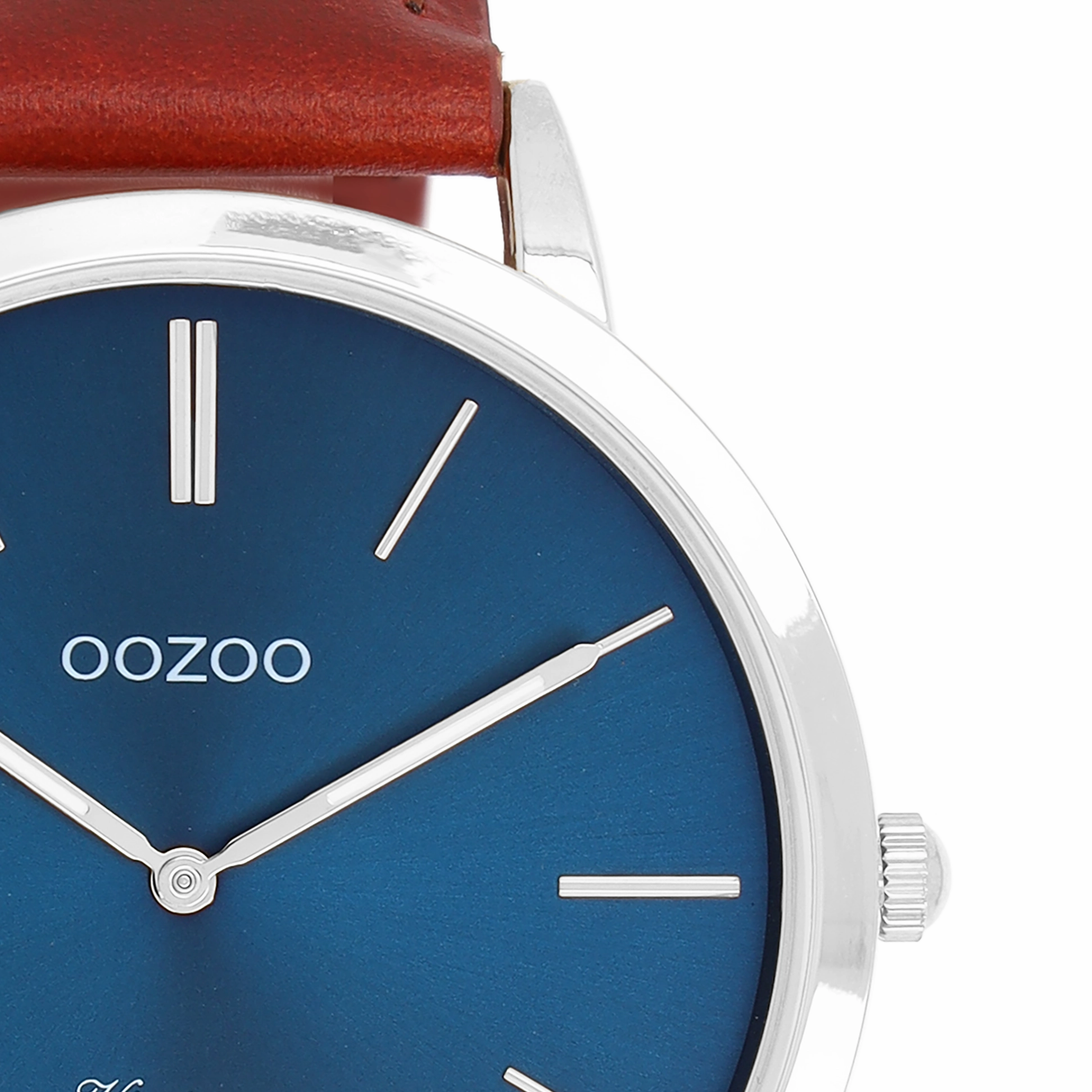 Silver coloured OOZOO watch with brown leather strap - C20387