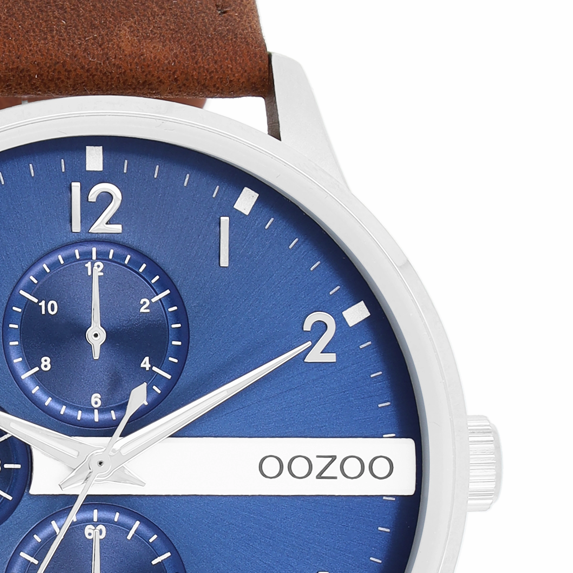 Silver coloured OOZOO watch with cognac leather strap - C11306