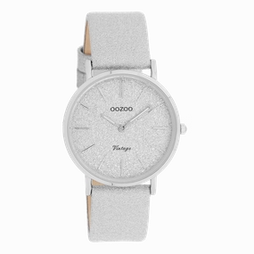 Silver coloured OOZOO watch with leather strap - C20200