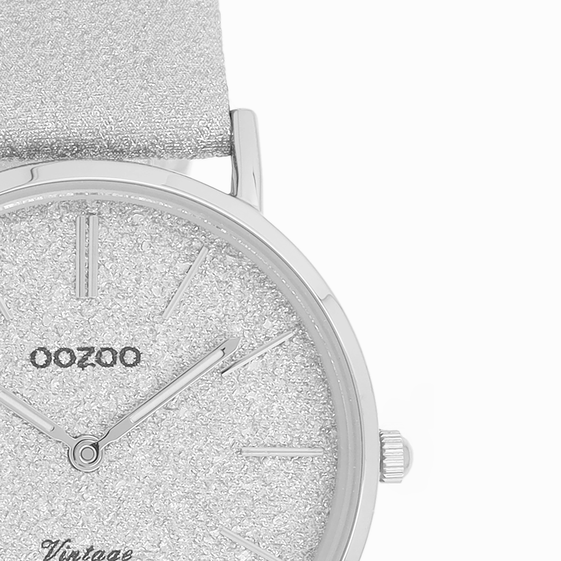 Silver coloured OOZOO watch with leather strap - C20200