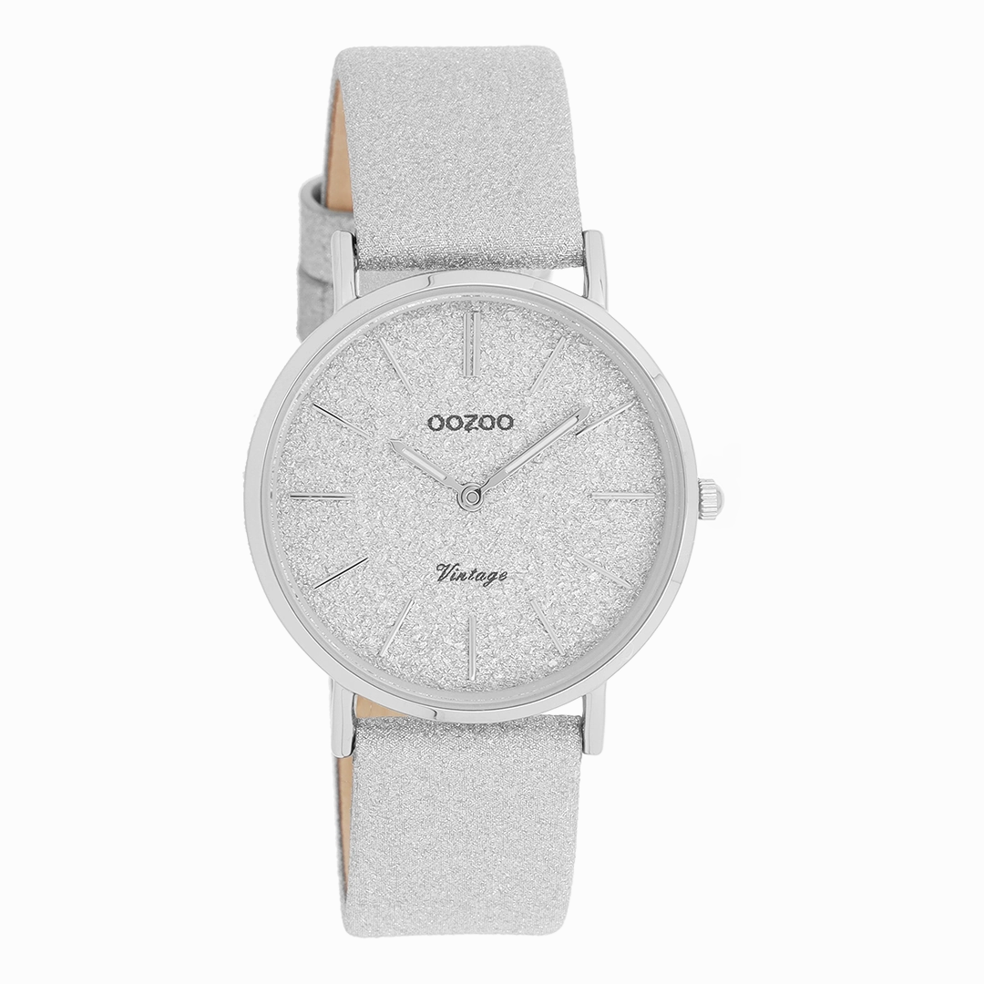 Silver coloured OOZOO watch with leather strap - C20200