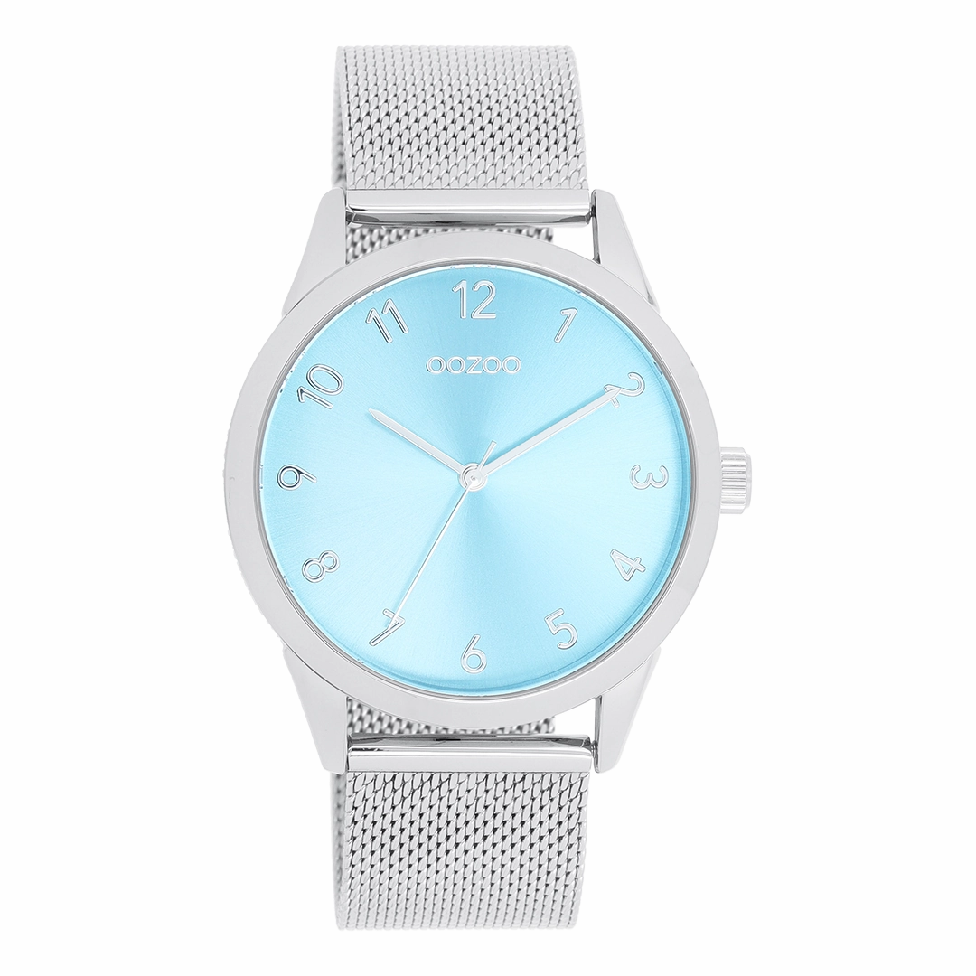 Silver coloured OOZOO watch with metal mesh bracelet - C11321