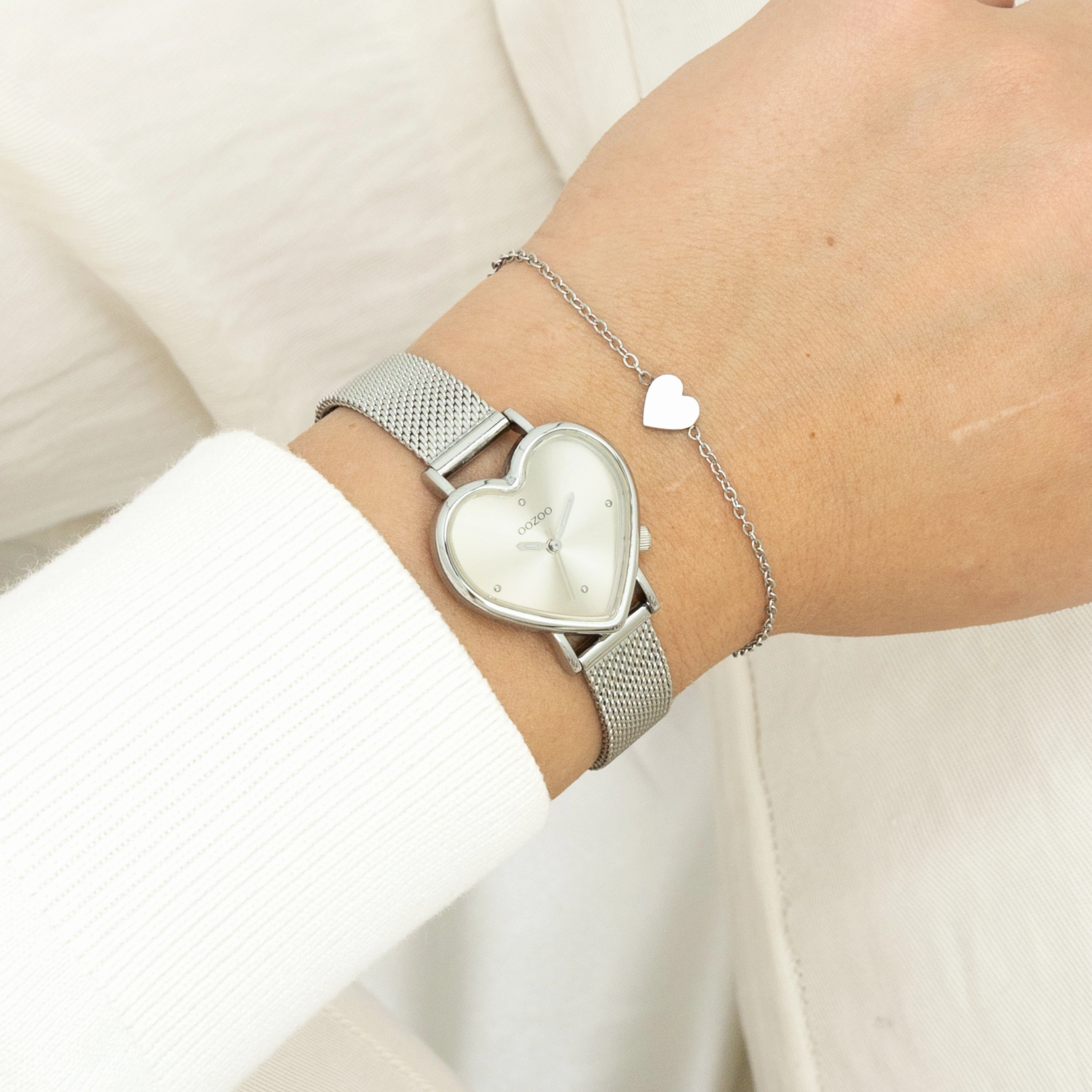 Silver coloured OOZOO watch with metal mesh bracelet - C11443