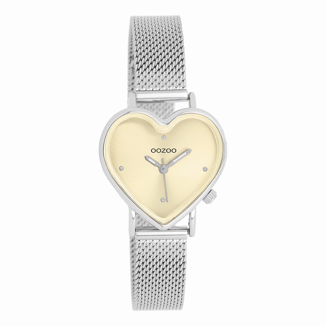 Silver coloured OOZOO watch with metal mesh bracelet - C11443