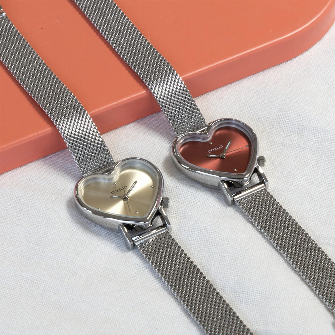 Silver coloured OOZOO watch with metal mesh bracelet - C11443