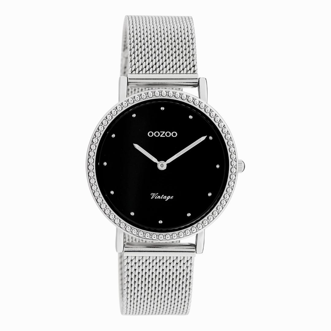 Silver coloured OOZOO watch with metal mesh bracelet - C20052